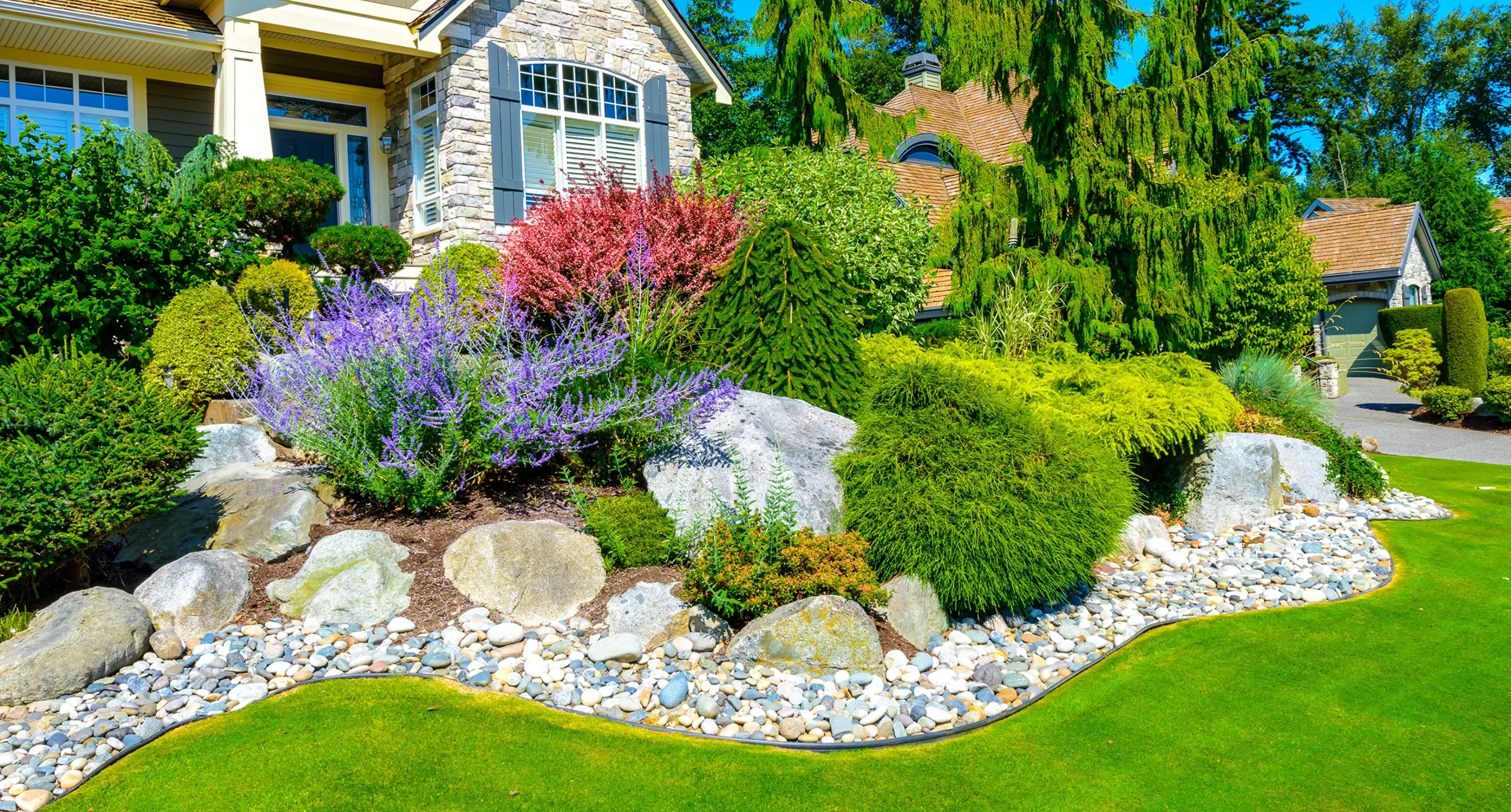 Planned residential landscape with lawn and planting